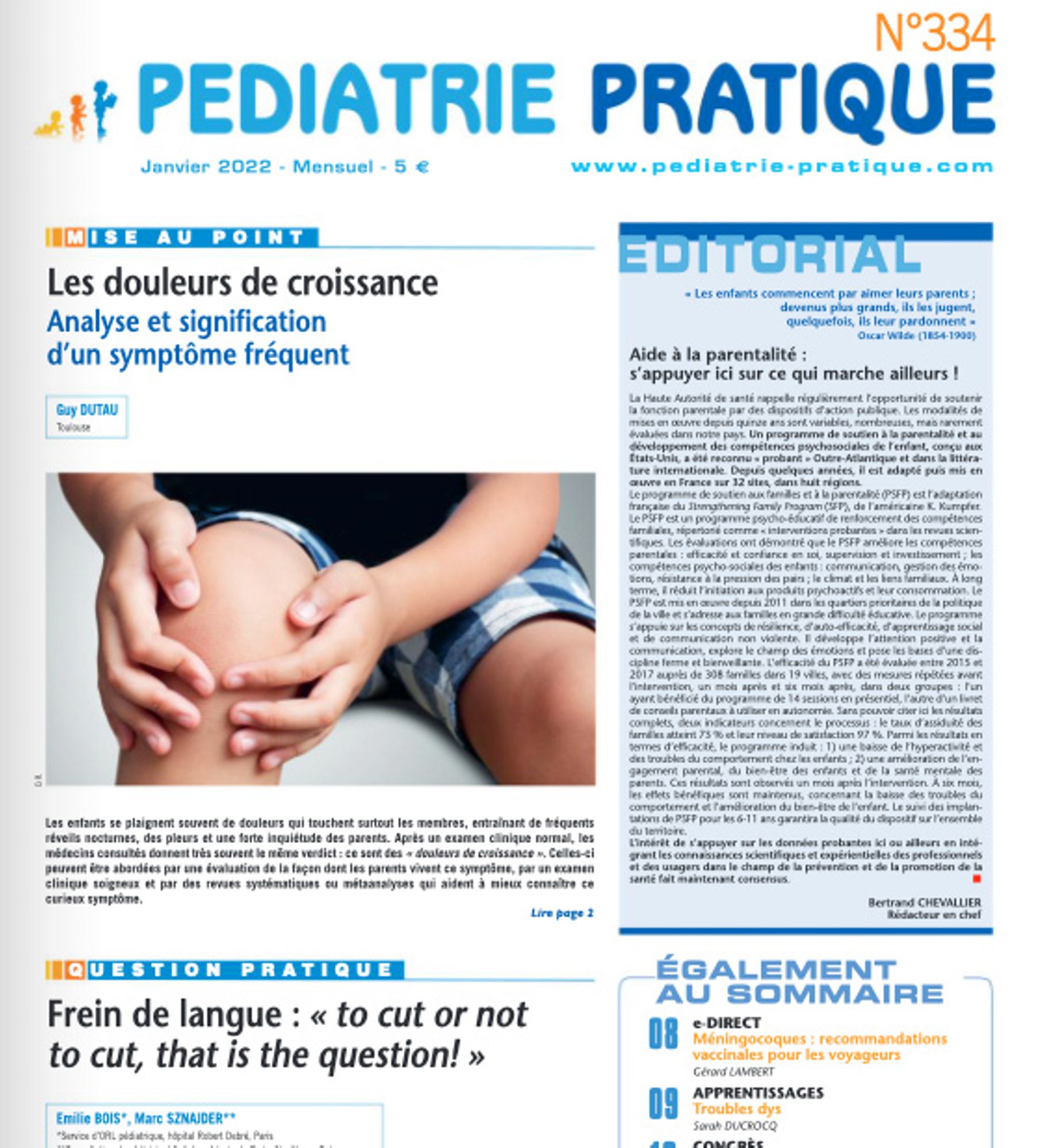 PSFP valorisé a la une de pediatrie magazine